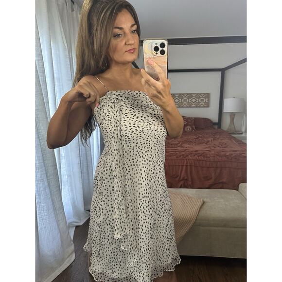 Vintage White House Black Market Size 8 100% Silk White Black Polka Dot Dress - Picture 7 of 8